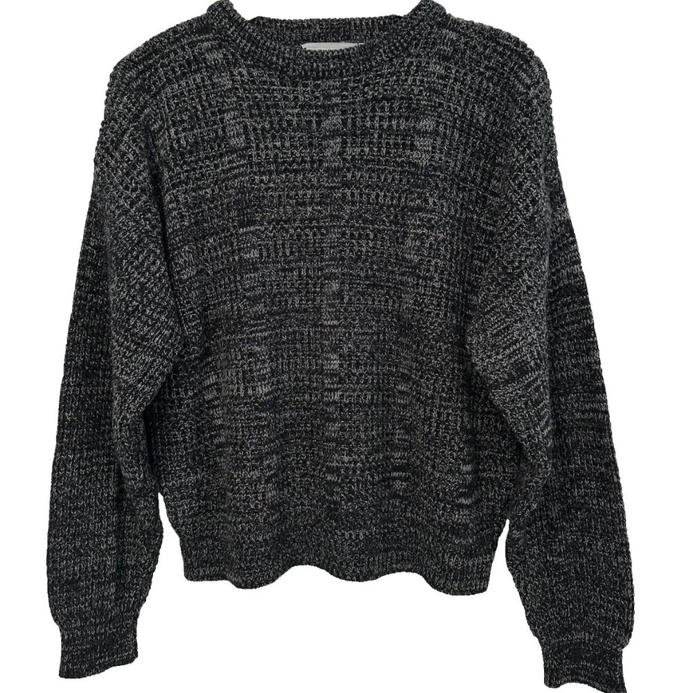 M Vtg 90s Saturdays Black Gray Oversized Boxy Grunge Cozy Chunky Knit Sweater